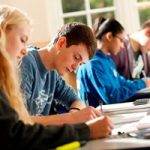 4 students in line revising at desks